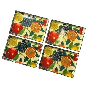 Vintage Midcentury Set of (4) Fruit Motif Tapas Plates, Rectangular ~7.5x5.25"